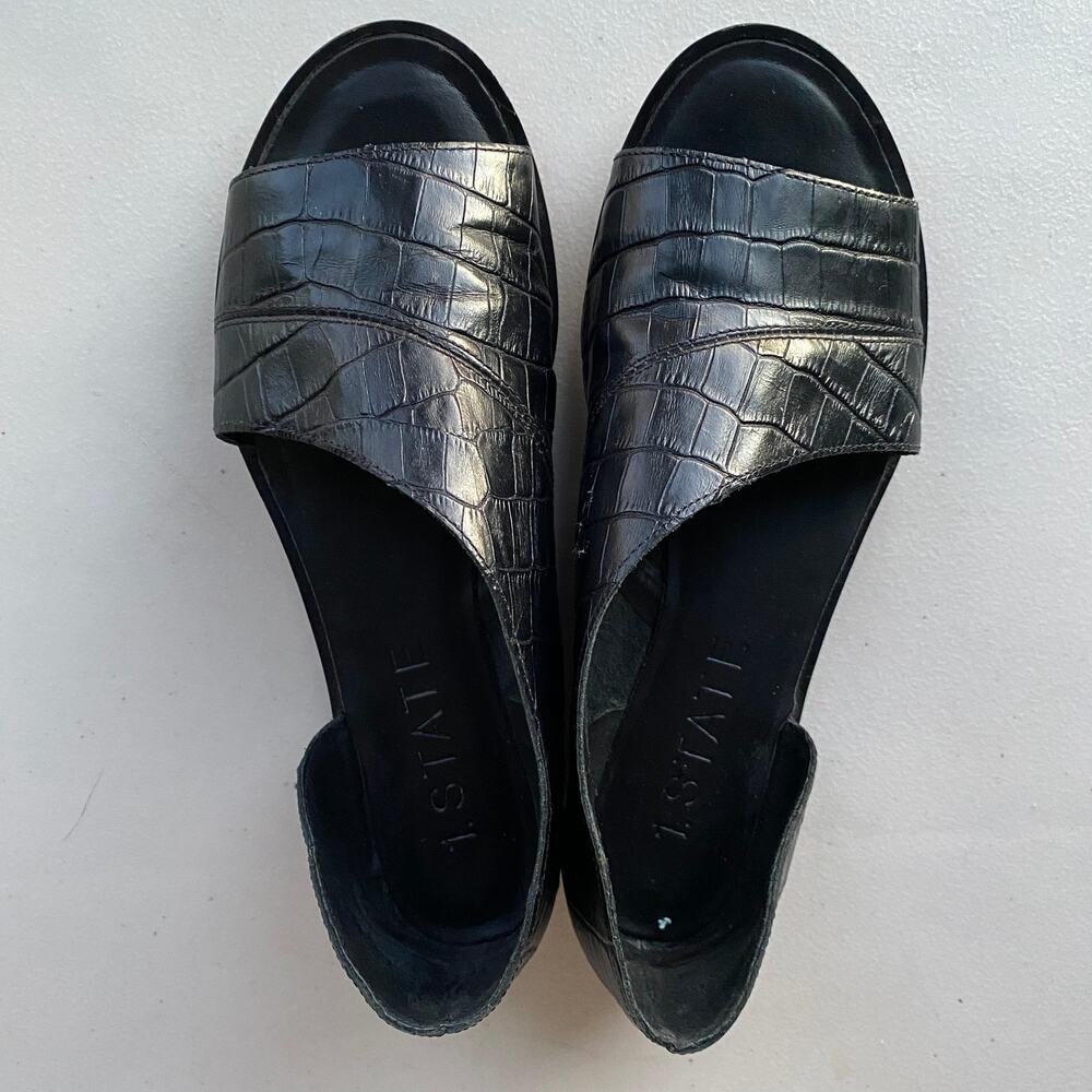 1.STATE Celvin Black Open Toe D'Orsay Flats Croc Embossed Leather Women Sz 6.5